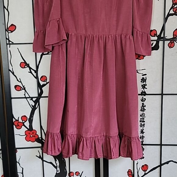 Batsheva Short Sleeve Prairie Dress In Raspberry Morie - Picture 5 of 13